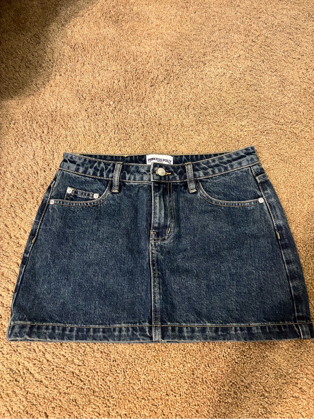 NWOT Princess Polly Dark Blue Denim Low Rise Mini Skirt